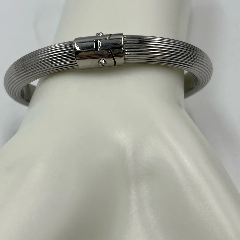 Michael Kors MK6190040‎ Solid Stainless Steel Ribbed Logo Plaque Bracelet